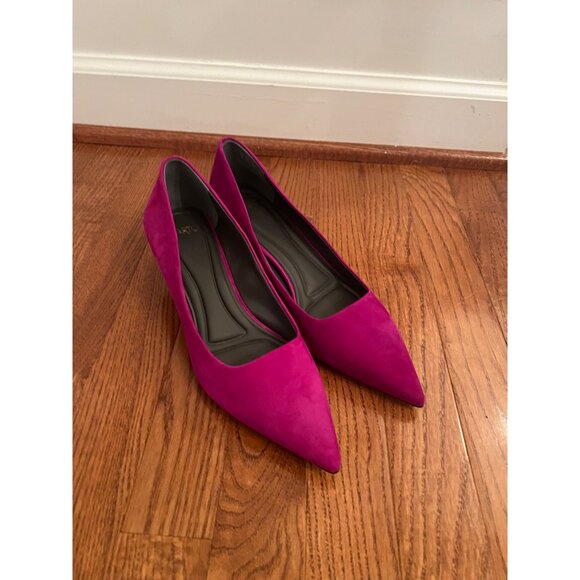 Franco Sarto Diva Pointed Toe Kitten Heel Pump Raspberry Pink Suede Sz 7.5 - Picture 3 of 8